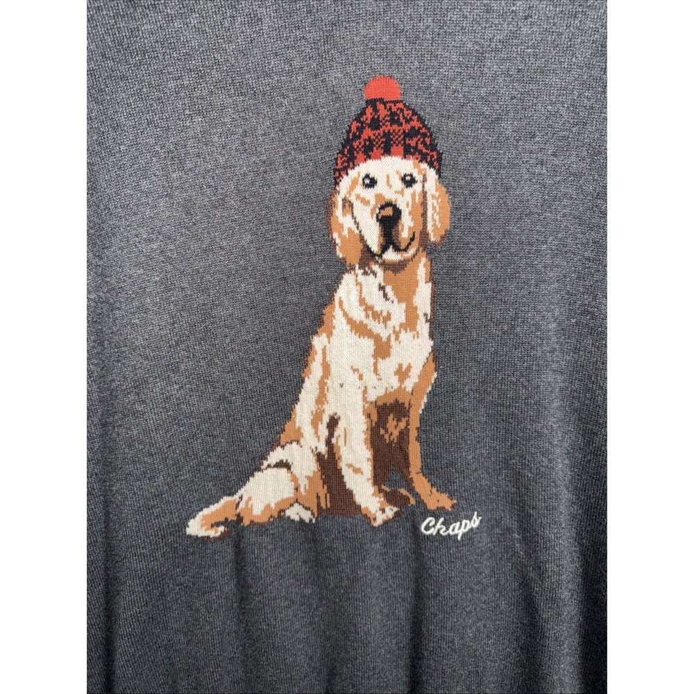 Chaps NWT Gray Golden Retriever Dog Beanie Intarsia Knit Crewneck Sweater XL - Picture 5 of 11